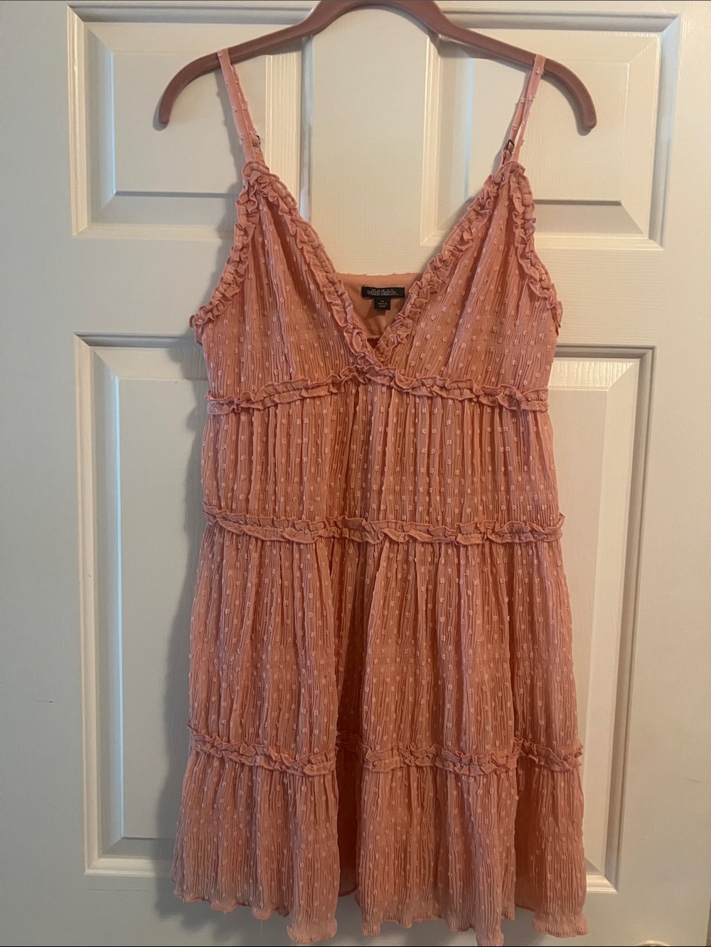 Peach Ruffled Tiered Sundress polka  dot M
